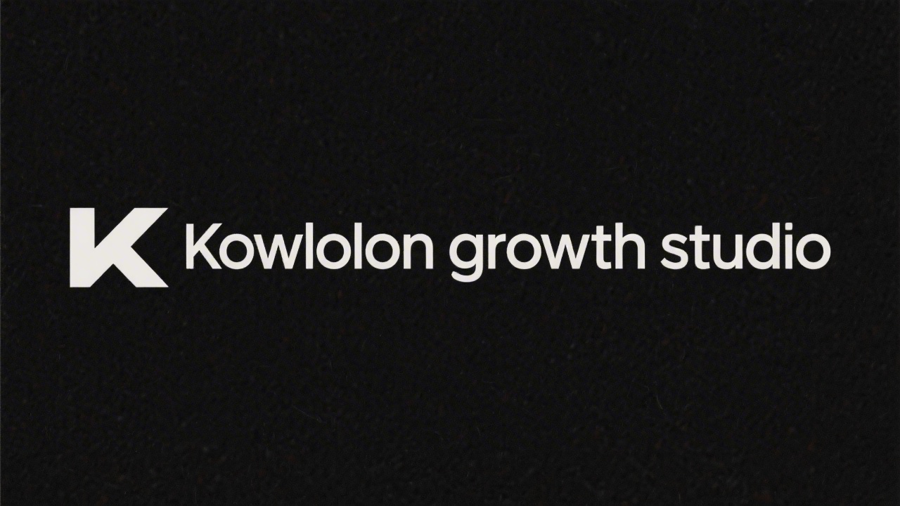 Minimal geometric wordmark logo reading Kowloon Growth Studio in bold sans-serif, clean lines, balanced spacing, designed for a modern premium agency identity